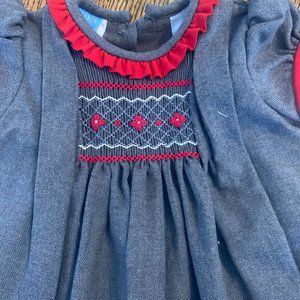 ANAVINI GIRLS GREY DRESS - RED COLLAR